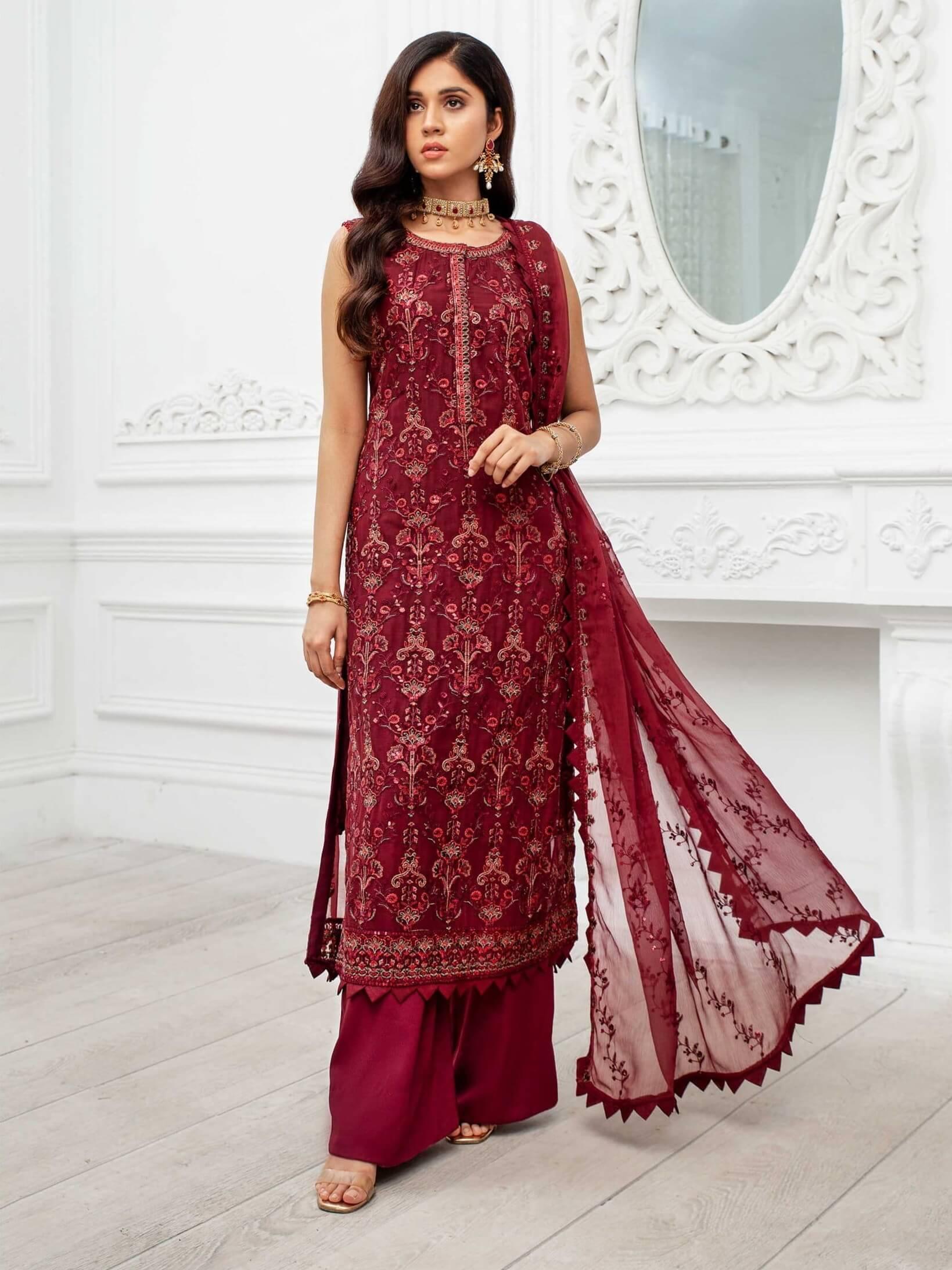 Mehekmah : Chiffon 3pc Suit with Sequence Embroidery-Unstitched