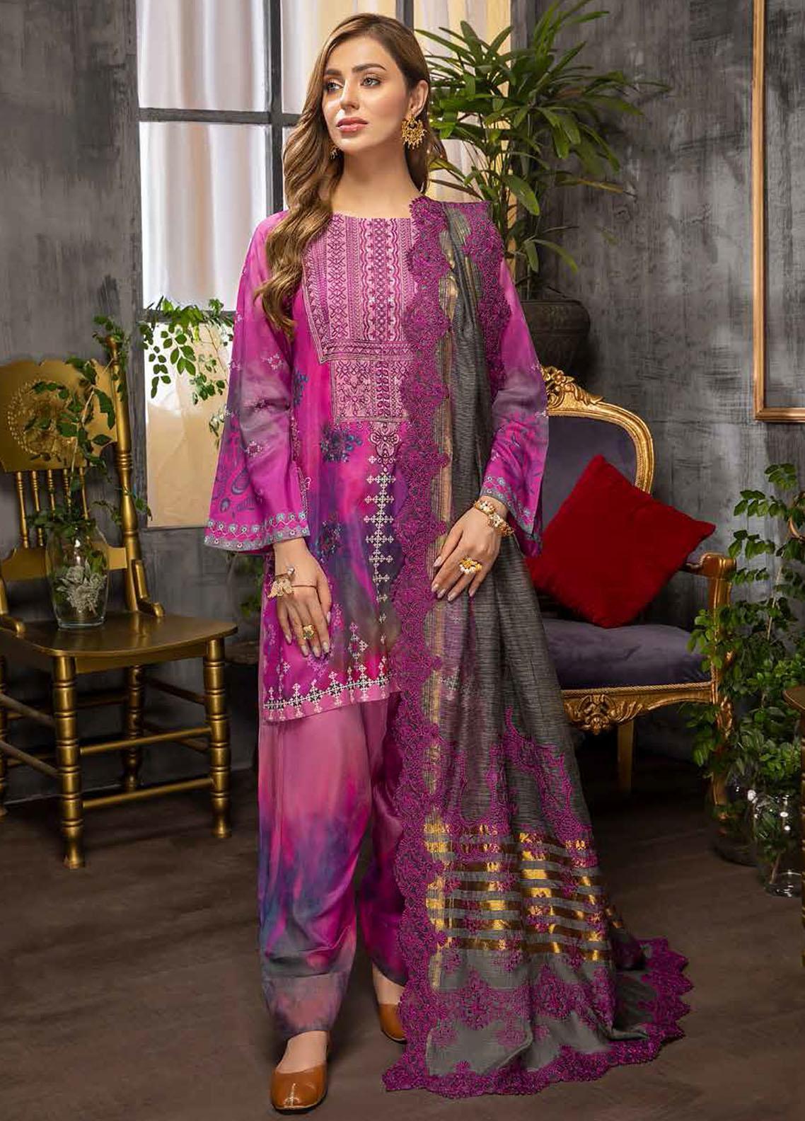 Purple Bloom Charisma: Stitched 3-Piece Charizma Viscose Silk Suit