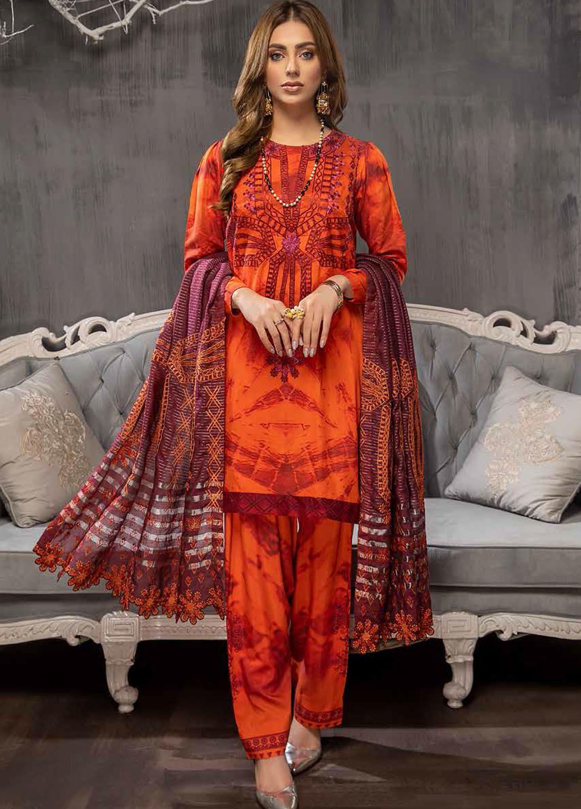 Radiant Charm: Charizma Viscose Silk 3-Piece Suit in Orange