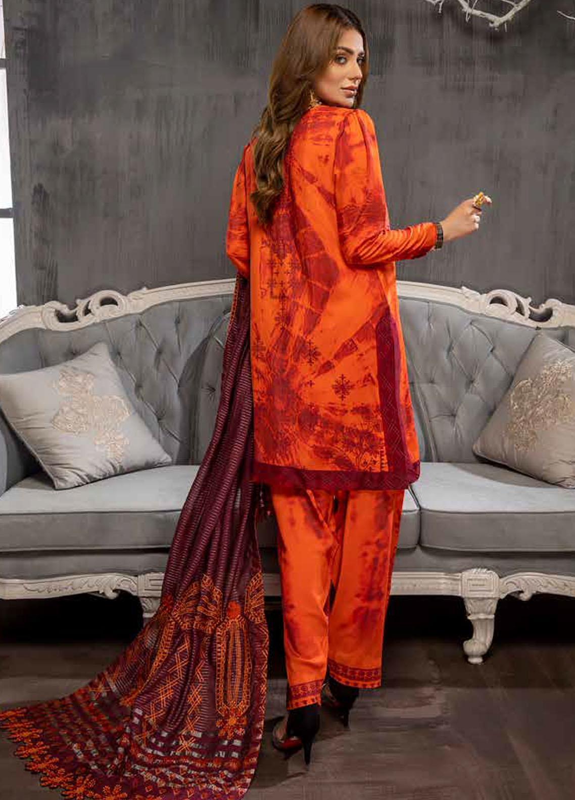 Radiant Charm: Charizma Viscose Silk 3-Piece Suit in Orange