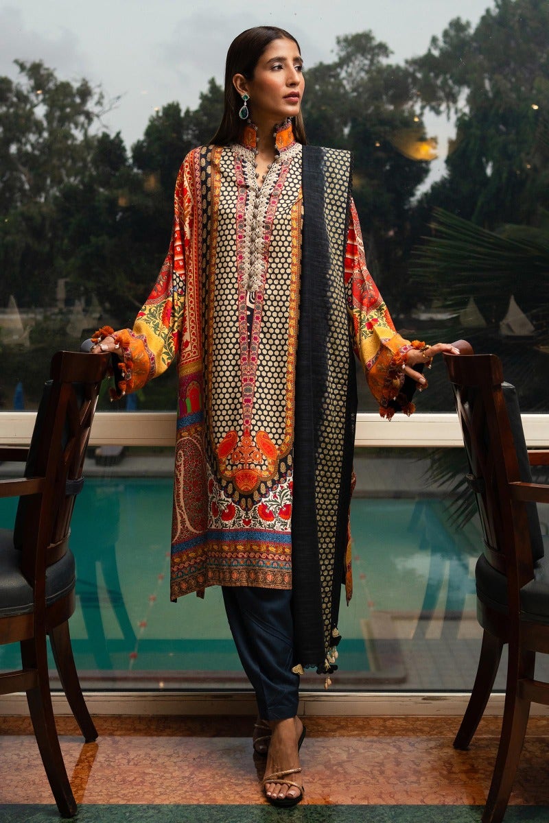 Vibrant Mélange: Winter collection Linen shirt with khaddar dupatta.