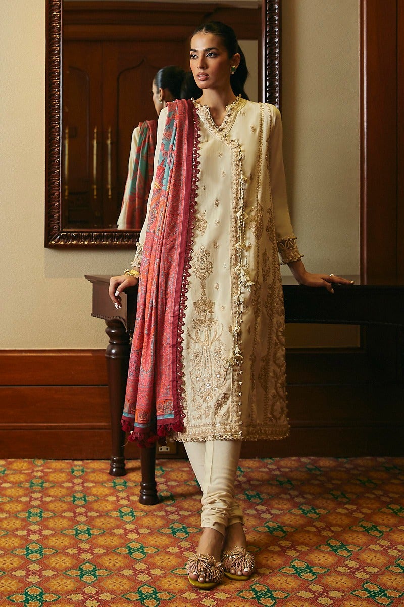 Cotton & Paisley Tale: Timeless Embroidery Winter collection unstitched with pashmina shawl.