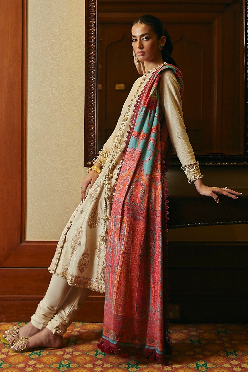 Cotton & Paisley Tale: Timeless Embroidery Winter collection unstitched with pashmina shawl.