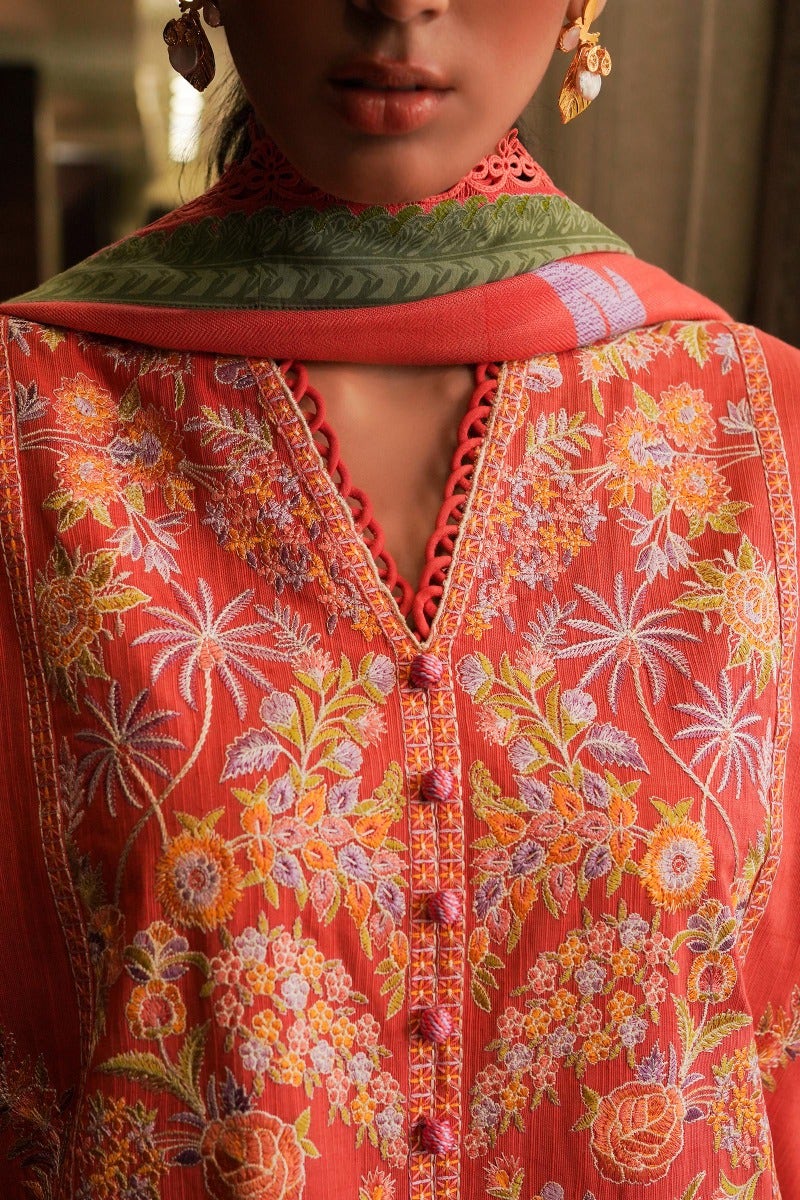 Artistry in Bloom Winter collection unstitched with pashmina shawl.