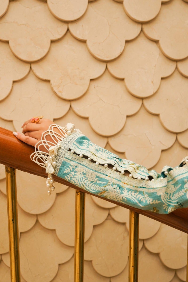 Sky Blue Embroidered Elegance Winter Collection Unstitched with Pashmina Shawl.
