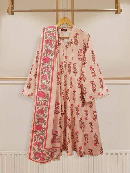 Printed Khaddar Frock 3pc