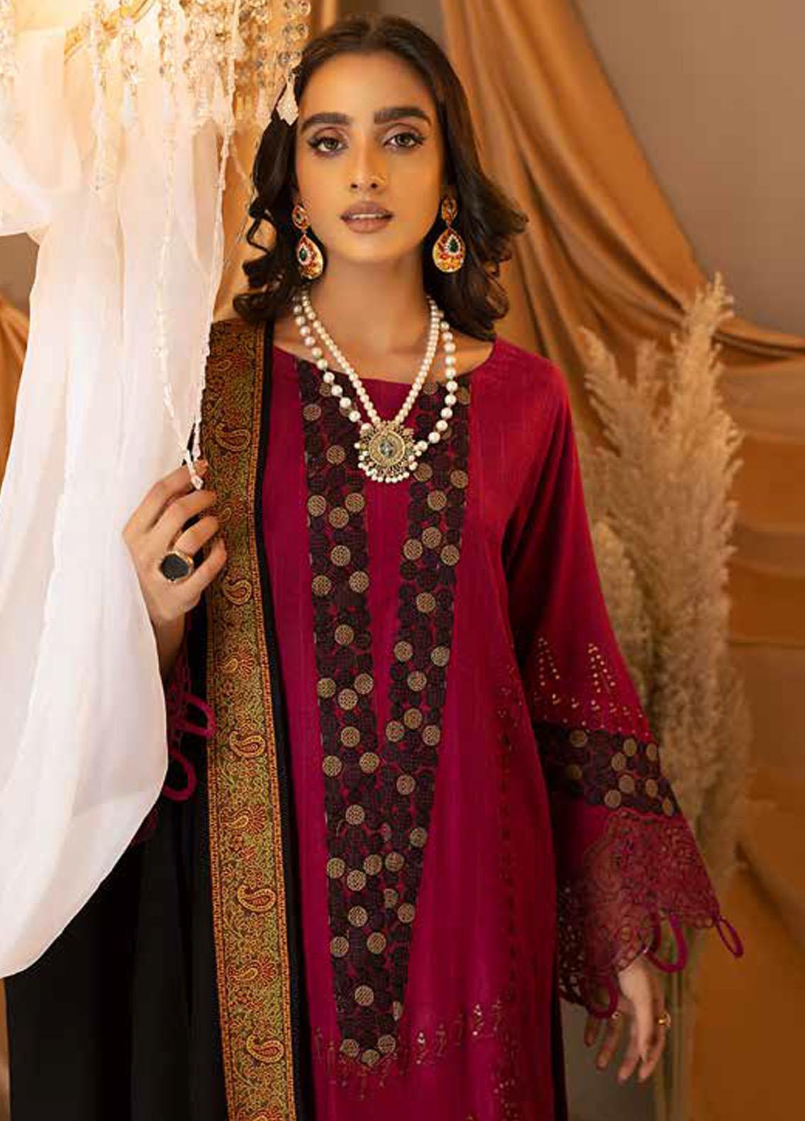 Posh Pink Dreams: Charizma Pashmina 3-Piece Suit with Woven Shawl