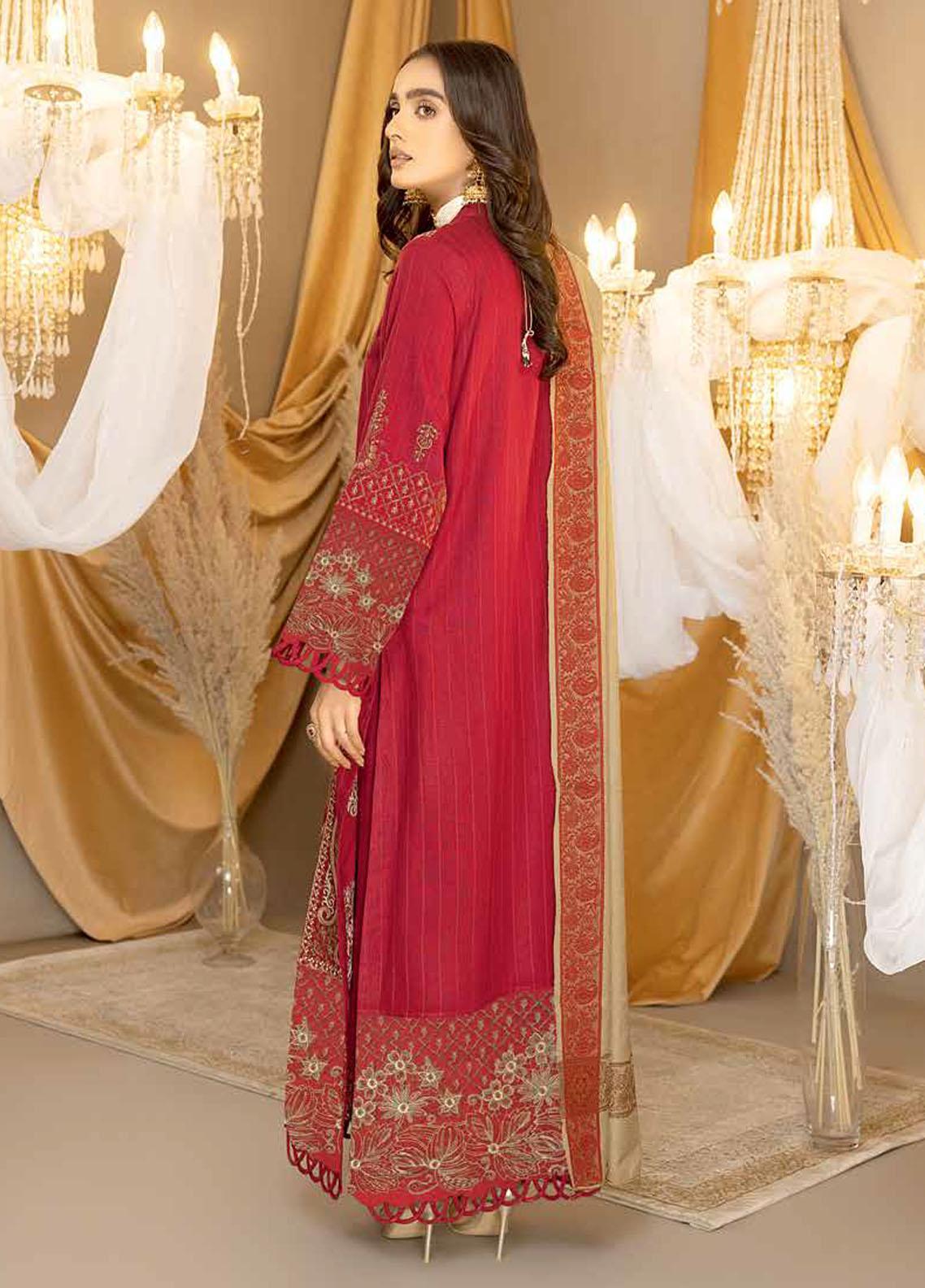 Radiant Red Charm: Charizma Posima 3-Piece Suit with Shawl