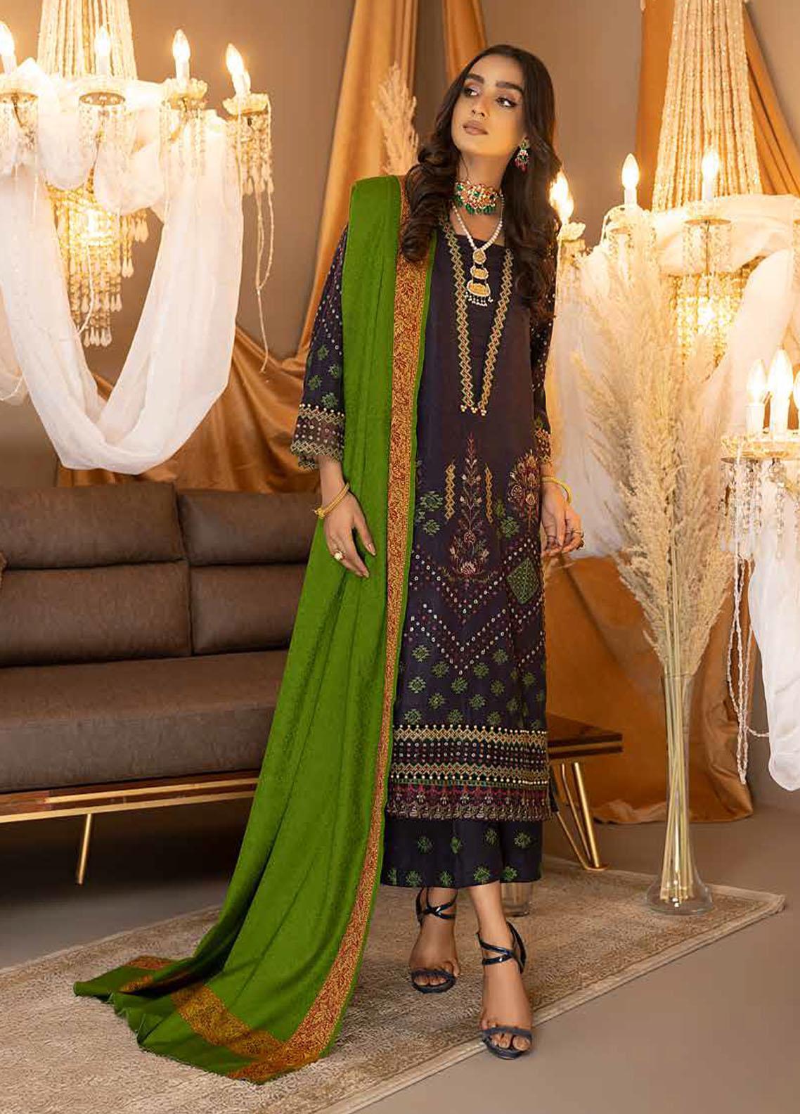Charizma Posima Pashmina Bliss: 3-Piece Suit with Woven Shawl-Stitched
