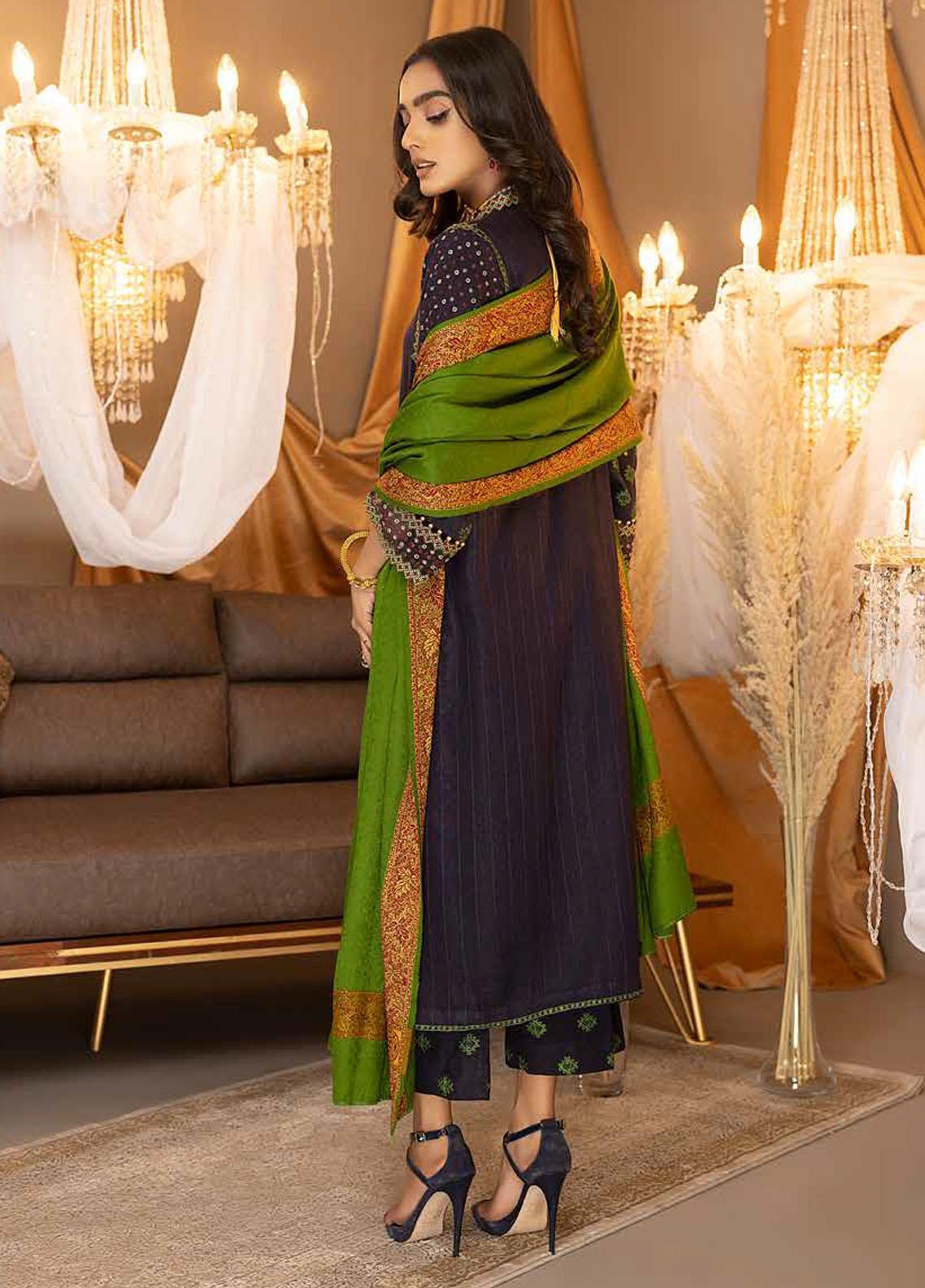 Charizma Posima Pashmina Bliss: 3-Piece Suit with Woven Shawl-Stitched