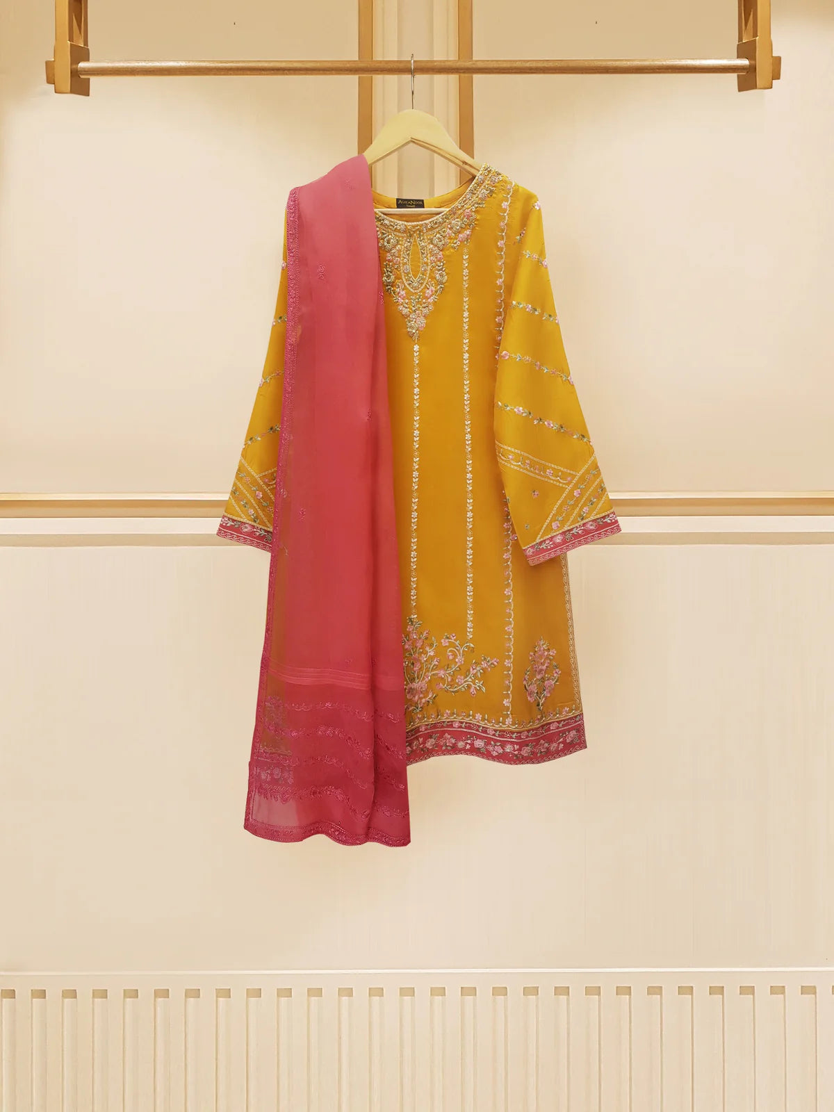 3-Piece Pure Raw Silk Embroidered Suit by Agha Noor